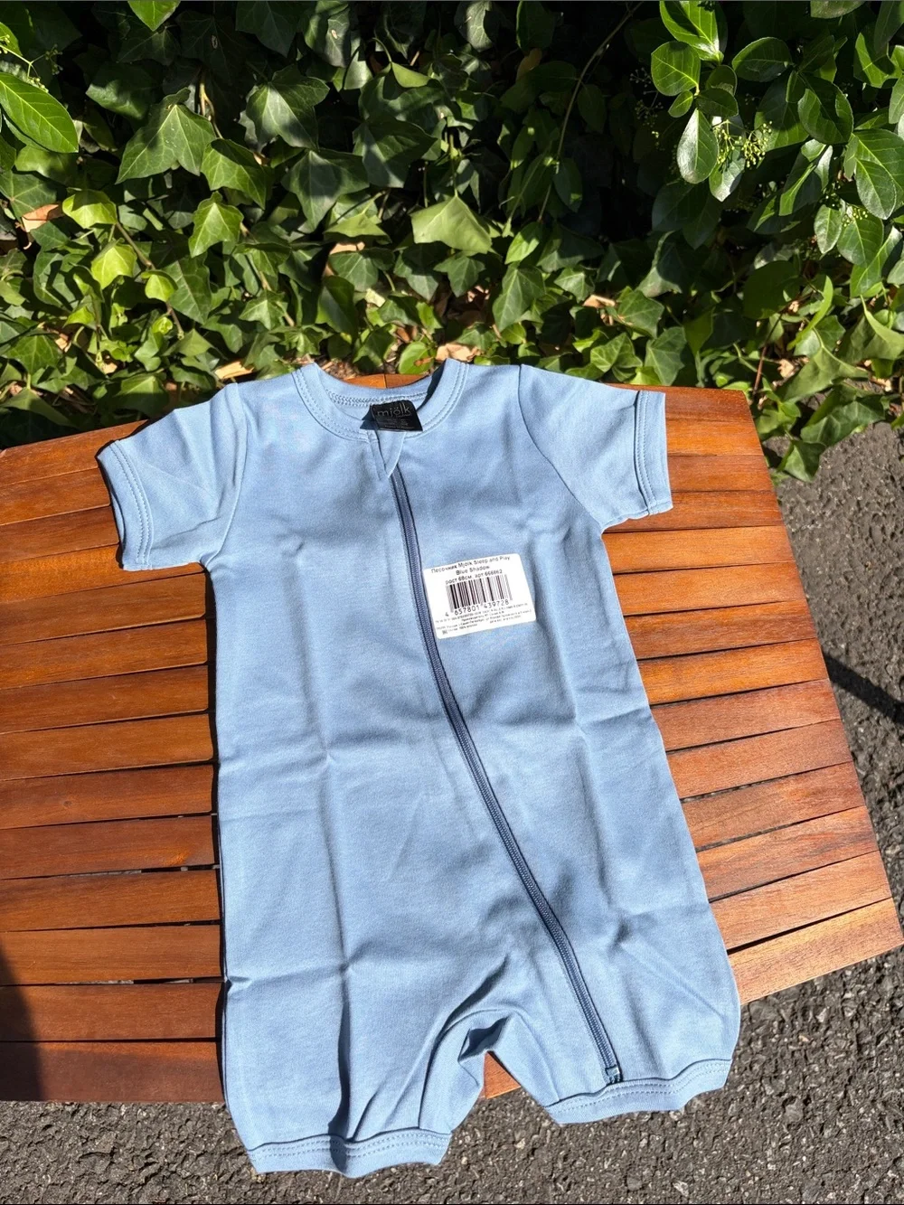 3-6 months Baby Blue Short Sleeve Zip Romper